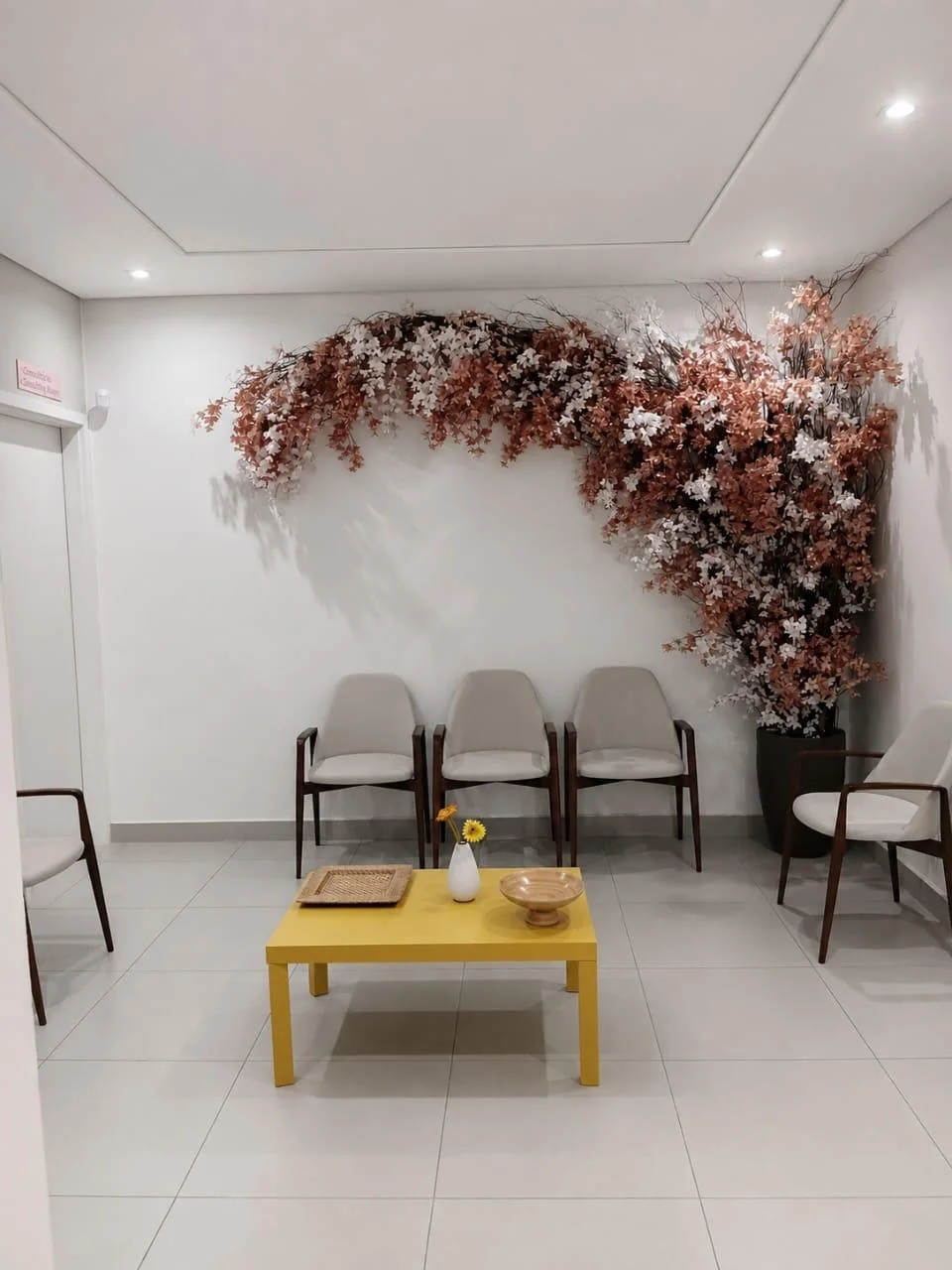 Recepção decorada da clínica da Dra. Reni Lemos