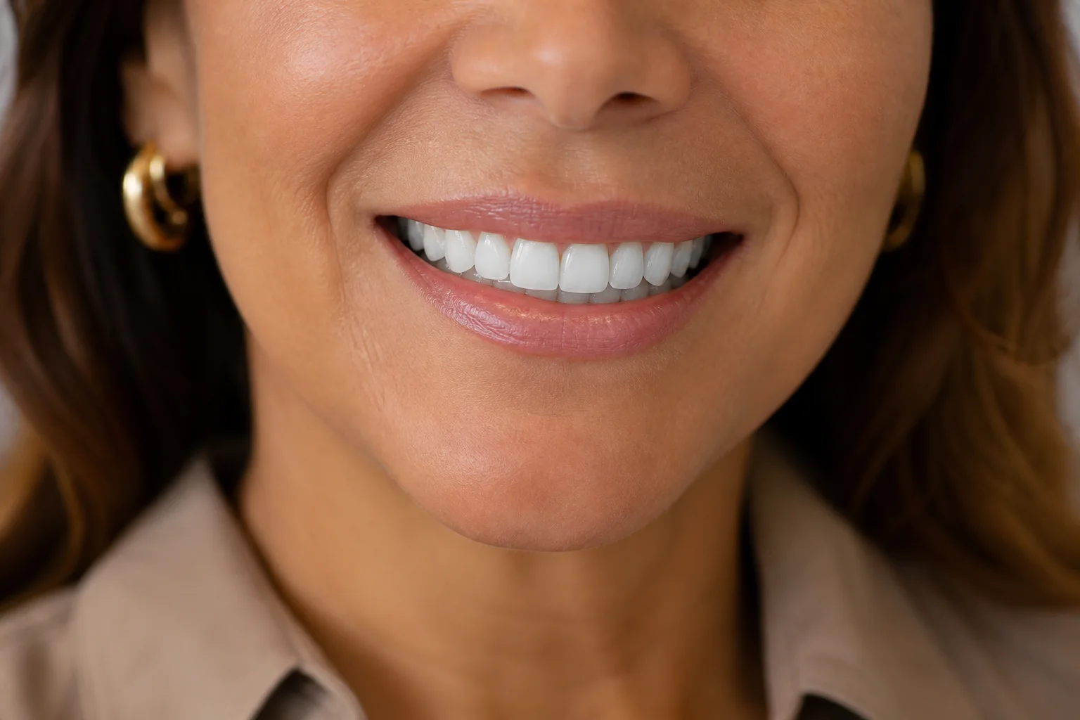 Detalhe de sorriso natural e harmonioso
